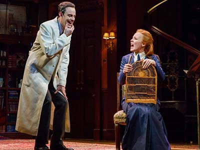 Harry Hadden-Paton as Higgins and Lauren Ambrose as Eliza