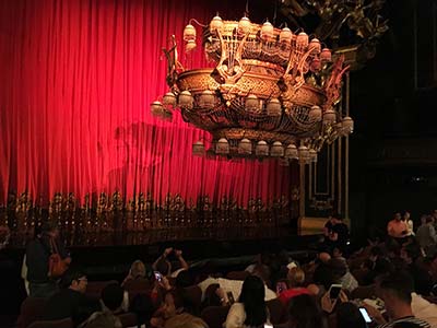 The massive chandelier inside the Majestic Theatre