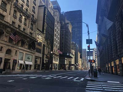 Luxury boutiques along Fifth Avenue closed due to the pandemic