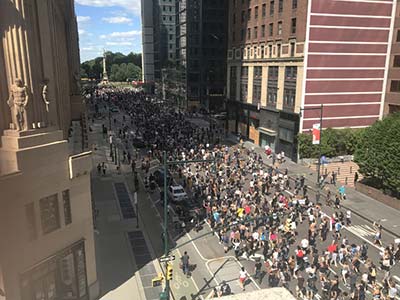 Protests on 8th Avenue seen from the At New York office rooftop – June 19, 11 a.m.