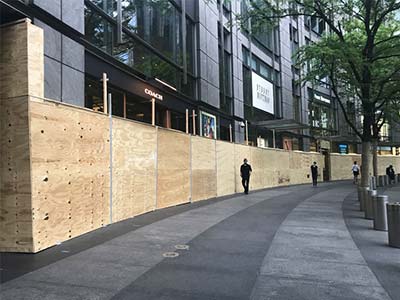 Protective barricades at Time Warner Center near Central Park