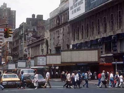 West 42nd Street in the 1980s when many storefronts were shuttered