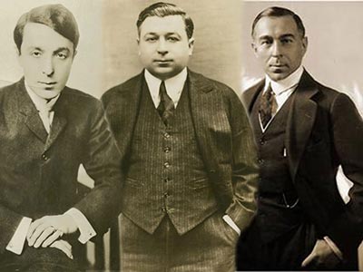 The three Shubert brothers from left: Sam Shubert, Jacob Shubert, Lee Shubert