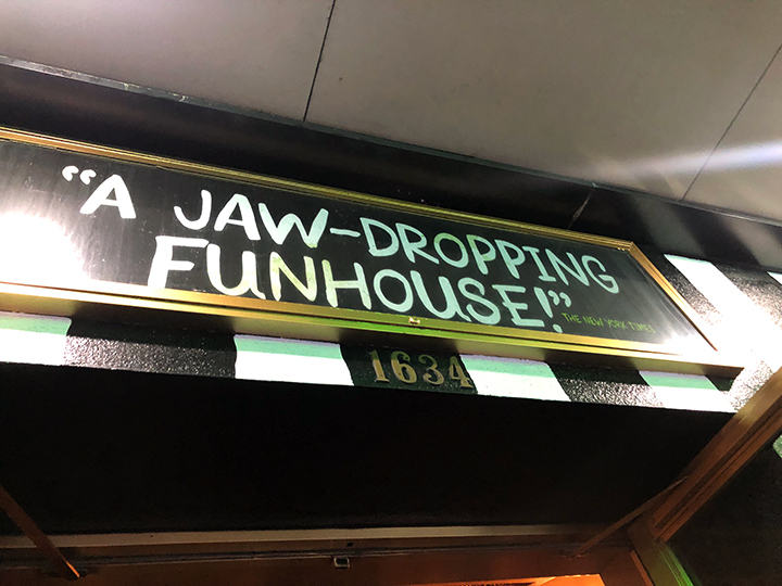 Sign at the Winter Garden Theatre reading A Jaw-Dropping Funhouse
