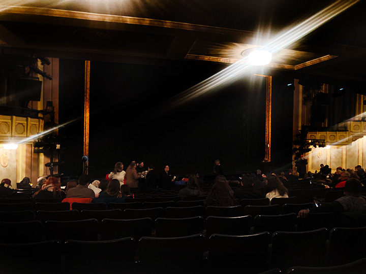 Inside the theater about 45 minutes before curtain