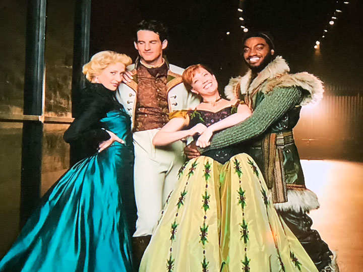 From left: Caissie Levy as Elsa, Patti Murin as Anna, John Riddle as Hans, Jelani Alladin as Kristoff