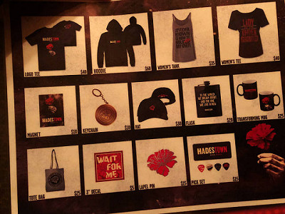 Classic T shirts, mugs, guitar picks, and anemone pins