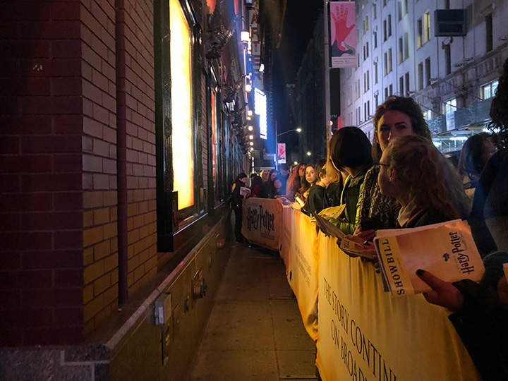 Fans lining up at the stage door after the performance