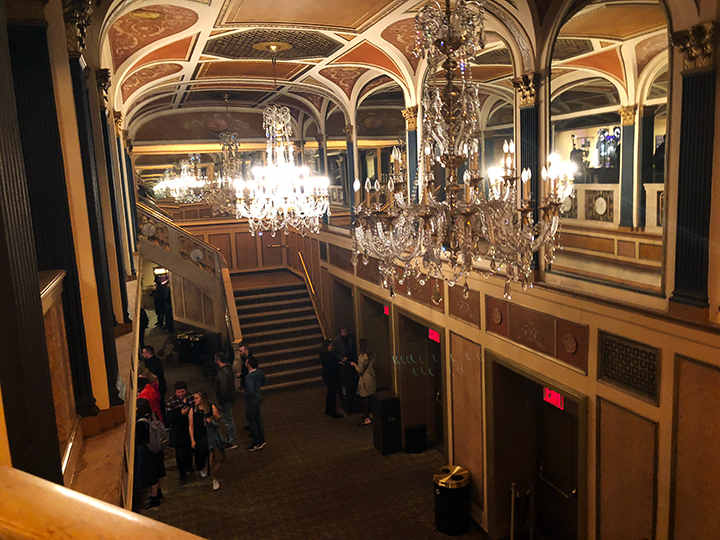 Chandeliers throughout the Broadway Theatre