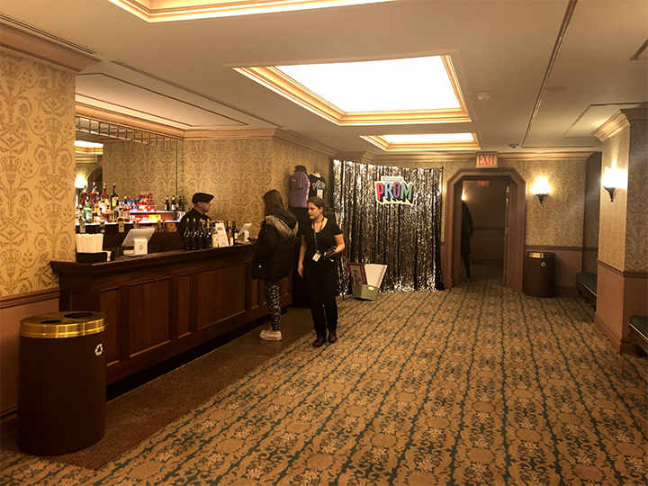 Bar and restrooms located on the fourth level