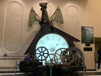 Dragon clock in the lobby of the Gershwin Theatre