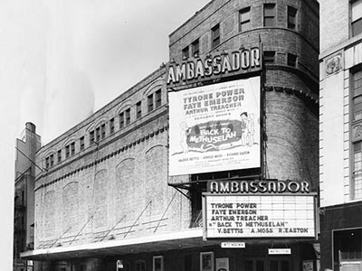 The exterior of the Ambassador Theatre at the time of its opening