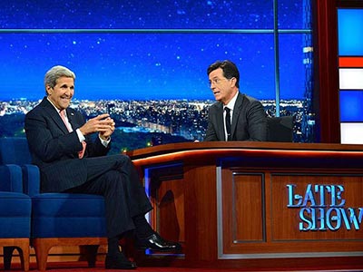 Host Stephen Colbert keeps guests on their toes with quick wit and sharp humor