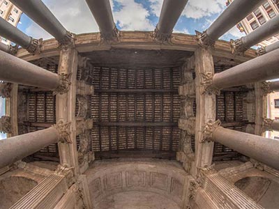 Portico-style example: Pantheon in Rome with eight-column facade
