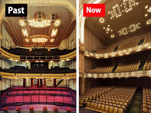 The Hudson Theatre reborn in 2017 (left: old Hudson Theatre, right: renovated Hudson Theatre)