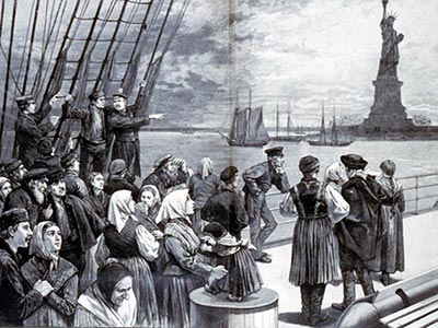 Irish immigrants arriving in New York during the Great Famine in the 19th century