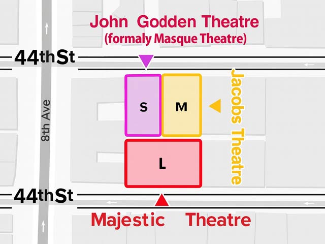 Large: Majestic Theatre, Middle: Bernard B. Jacobs Theatre, Small: John Golden Theatre