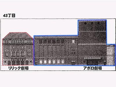 Blueprint showing the plan to rebuild the old Lyric and Apollo into the new Lyric Theatre
