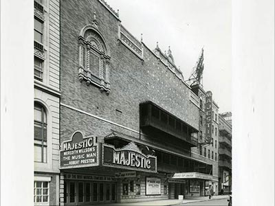 The exterior of the Majestic Theatre in Spanish Modern style