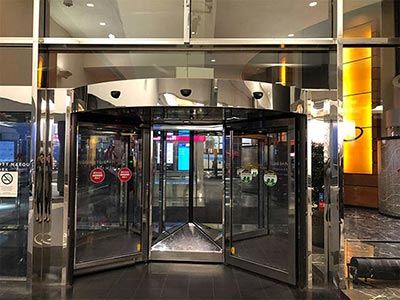 Revolving entrance designed for accessibility at the Marquis Theatre