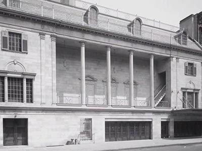 The Music Box Theatre when it was first built, the only Broadway theater made of limestone