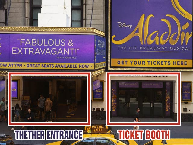 Another unique feature of the New Amsterdam Theatre is that, unlike most Broadway theaters, the ticket office and entrance are separate
