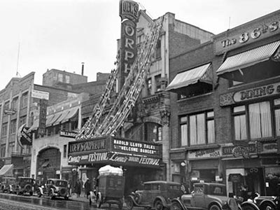 The Orpheum Theatre in the 1930s during Harold Lloyd’s film Welcome Danger