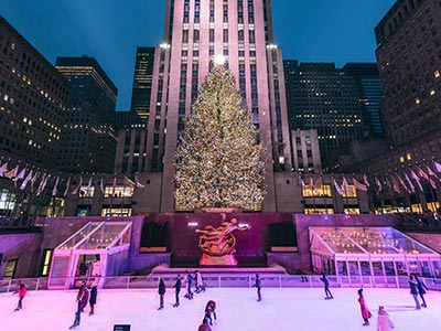 The seasonal ice rink in front of the Christmas tree