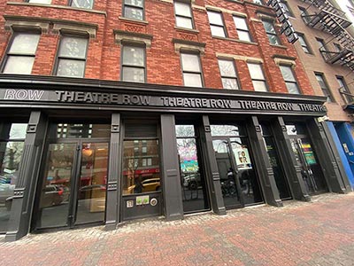 Theatre Row Building exterior with the names of its six theaters displayed